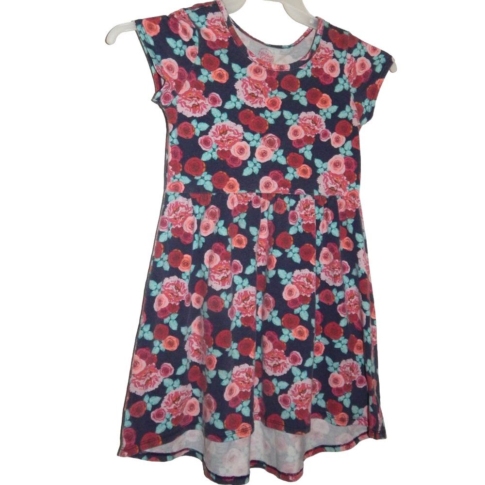 Faded Glory girls medium 7/8 navy blue floral hi‑low t‑shirt skater dress